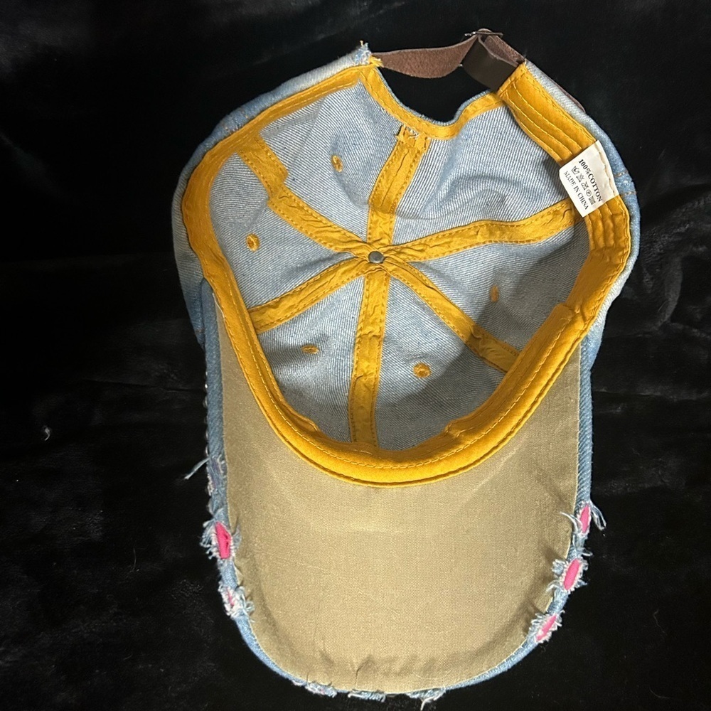 NWOT Embellished Denim Cap with Cross Design - Picture 3 of 3